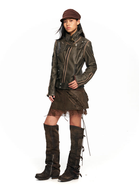 Distressed Leather Jacket – Vintage Punk Fit