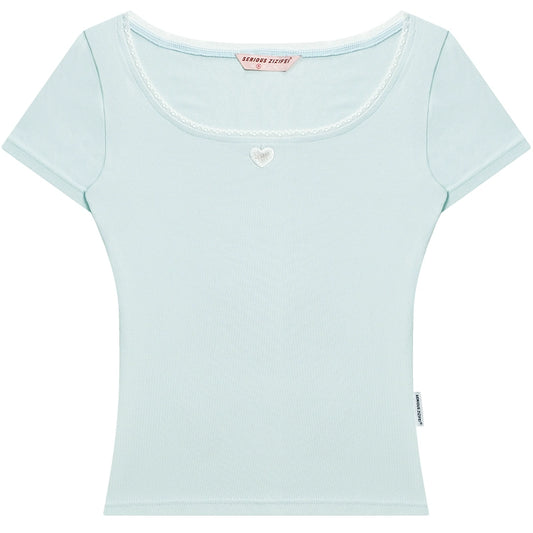 Love Embroidered Lace T-shirt | Right Shoulder Slim Fit Retro Design for Summer