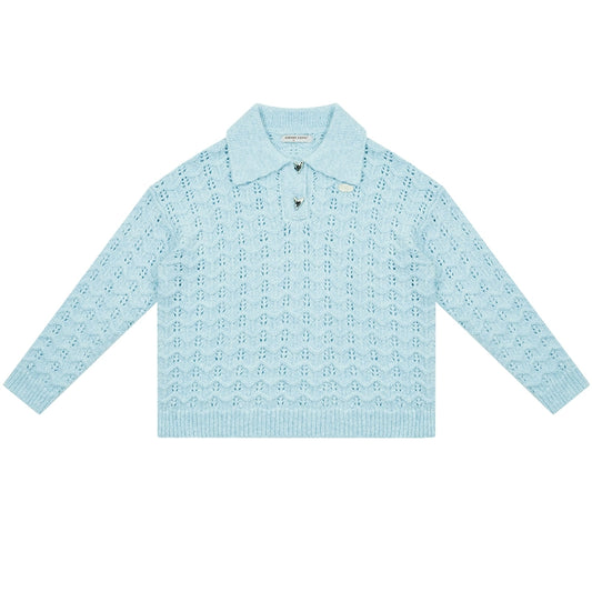 Suéter tipo polo de cera suave | Diseño hueco de estilo retro perezoso para otoño/invierno