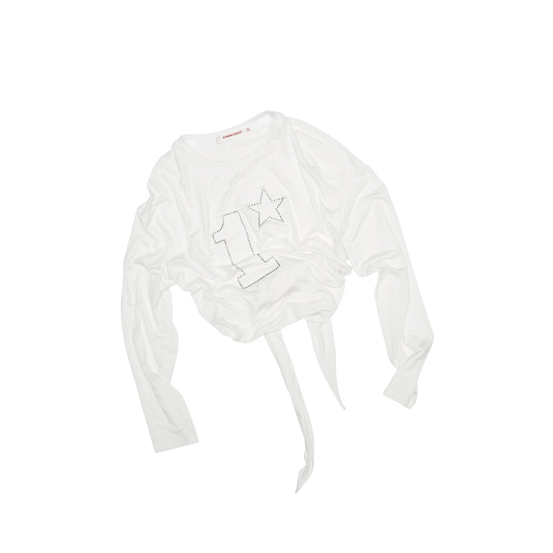 Studded Crew Neck Tee – Loose Fit Vintage Statement Top