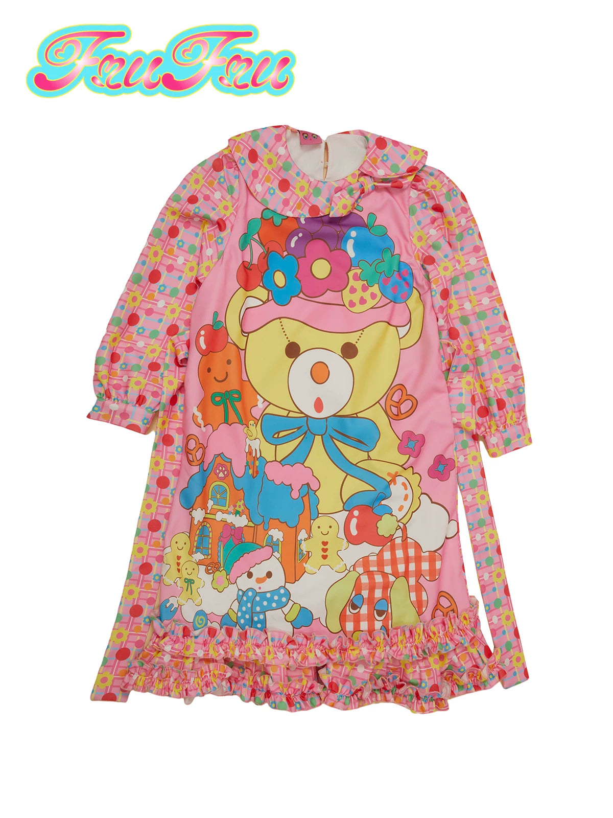 Gollum Store Girls' Room Autumn/Winter Doll Collar Pink Cute Little Bear Print Sweet Dress