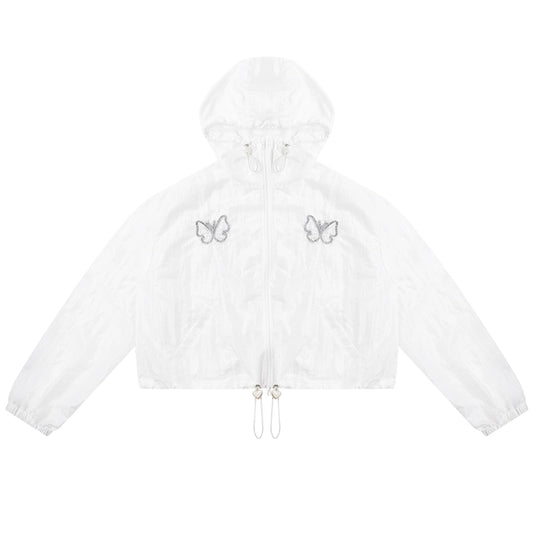 Chemise de protection solaire à capuche brodée papillon | Veste rétro américaine d’été mince