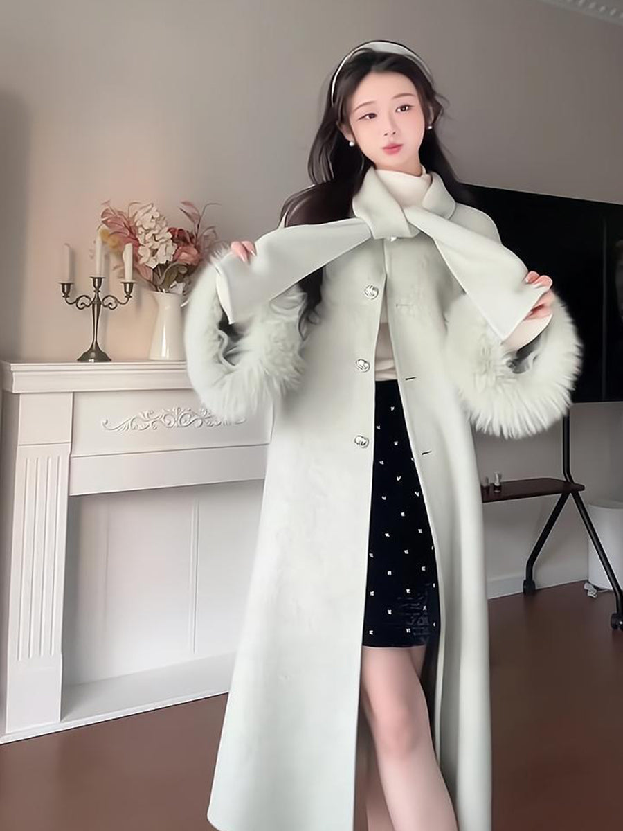 Reversible Cashmere Coat – Elegant Fox Fur Woolen Scarf Jacket