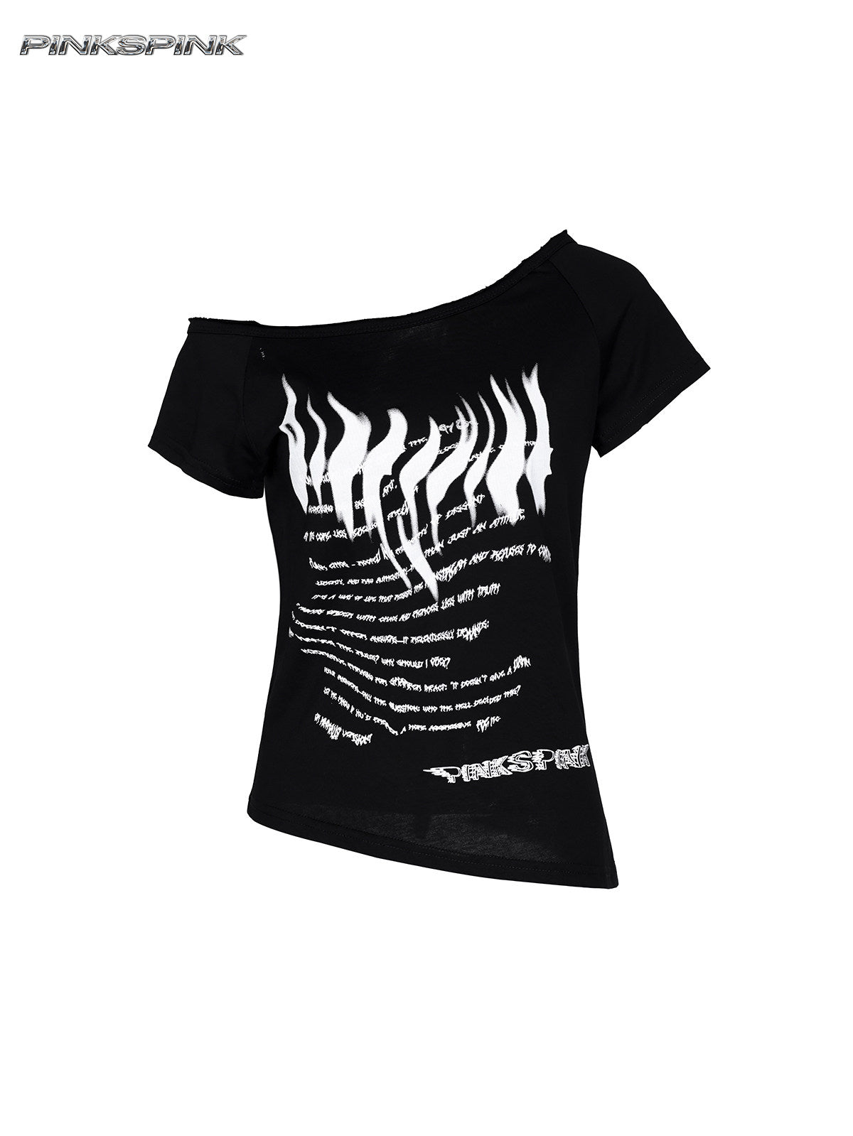 Off-Shoulder Punk Print Slim Y2K Hot Girl Tee