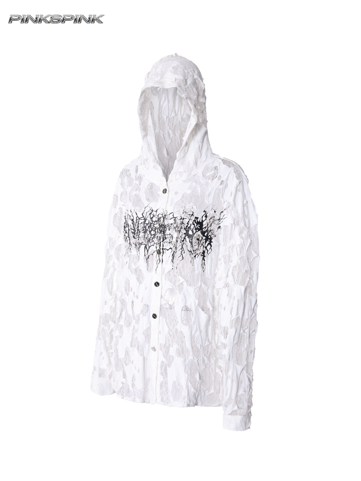 Thorn Lace Hooded Sheer Y3K White Statement Shirt