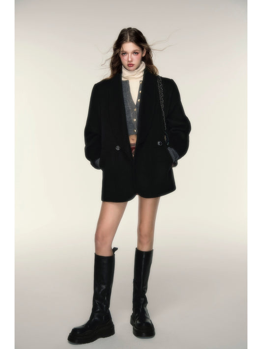 Abrigo Traje Corto De Lana Con Cuello Verde - Sa Female Lead