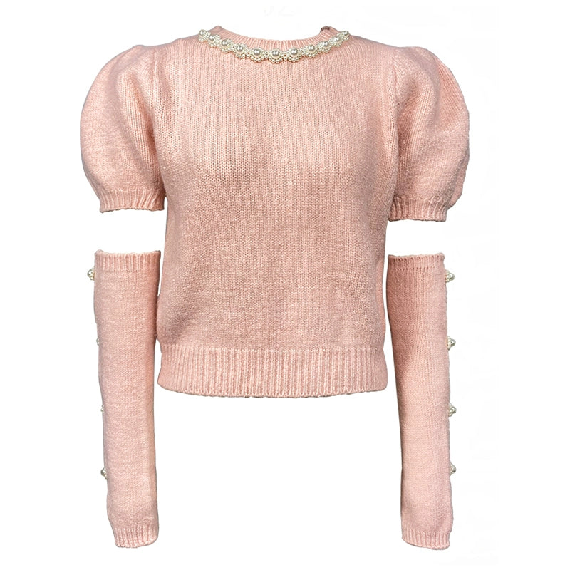 Pink Tweed Layered Pearl Suspended Dress