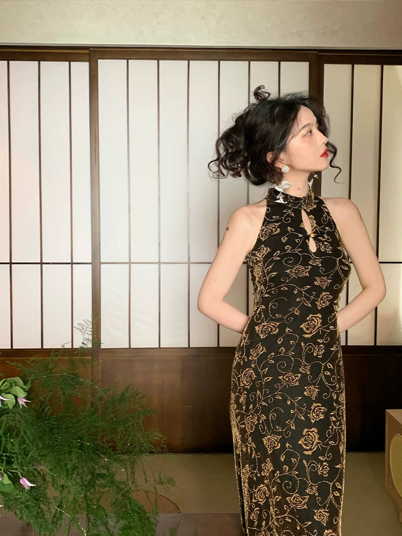 Buckle cheongsam dress | Halter neck cheongsam dress Serendute Buckle cheongsam dress | Halter neck cheongsam dress Serendute