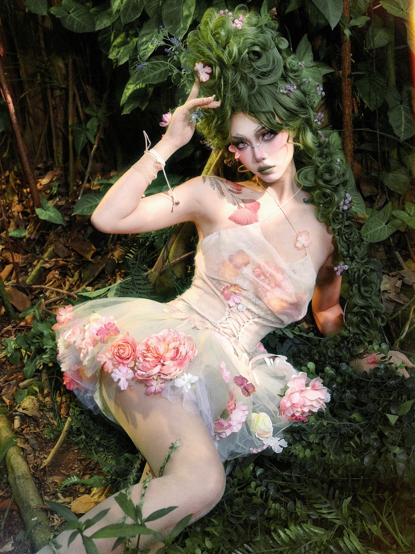 Chiffon Fairy Blouse – Floral Suspender Top in Elfcore Style