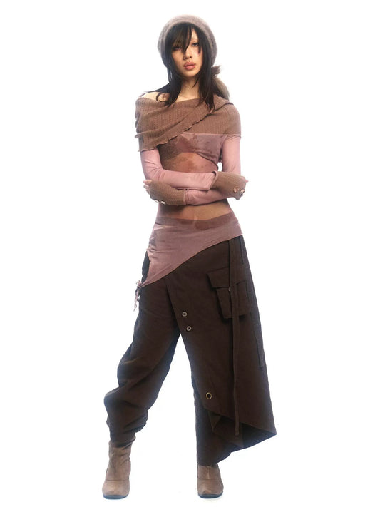 Low-Rise Faux Skirt Pants – Slim Versatile Look