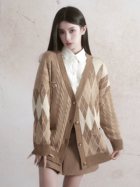 Hazelnut Latte V-Neck Knitted Cardigan