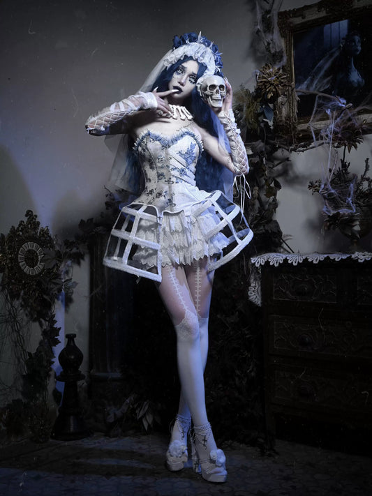 Gothic Ribbed Corset Dress – Herringbone Lace Slip Gown