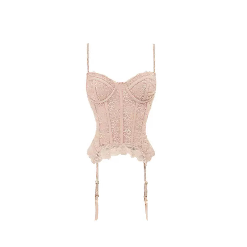 Romantic Lace Corset Top – Boning Structure with Underwire & Sheer Suspender Style