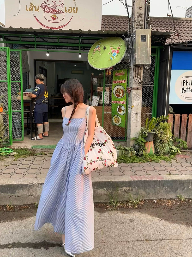 Striped Tencel Linen Swing Dress