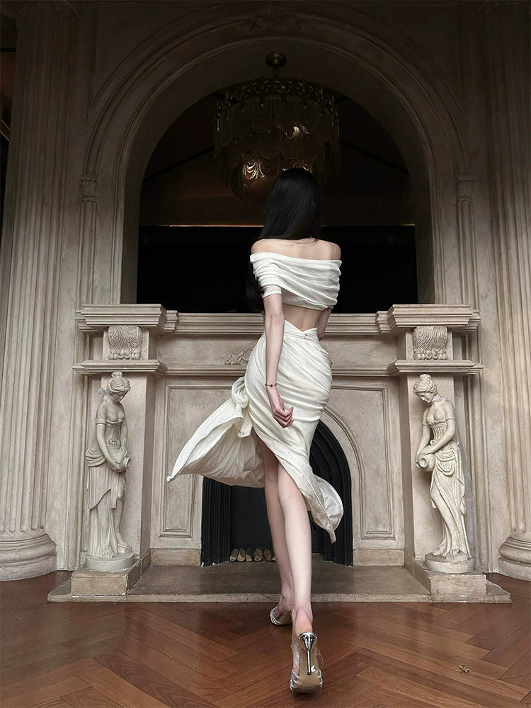 White Court-Style One-Shoulder Dress – Luxury French Princess Gown