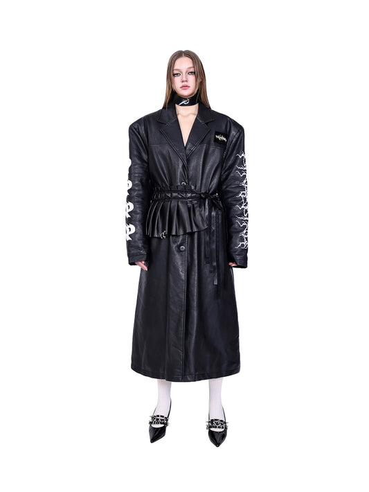 Flame Letter Silhouette Leather Jacket with Warm Lining (Unisex)