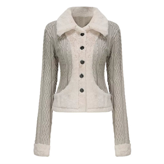 Black/White Combination - Slim Waist Knit Sweater