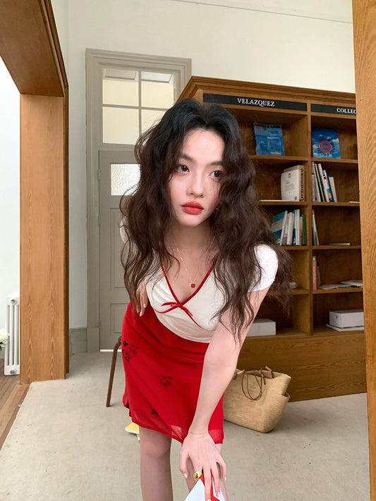 Top de encaje con patchwork de terciopelo