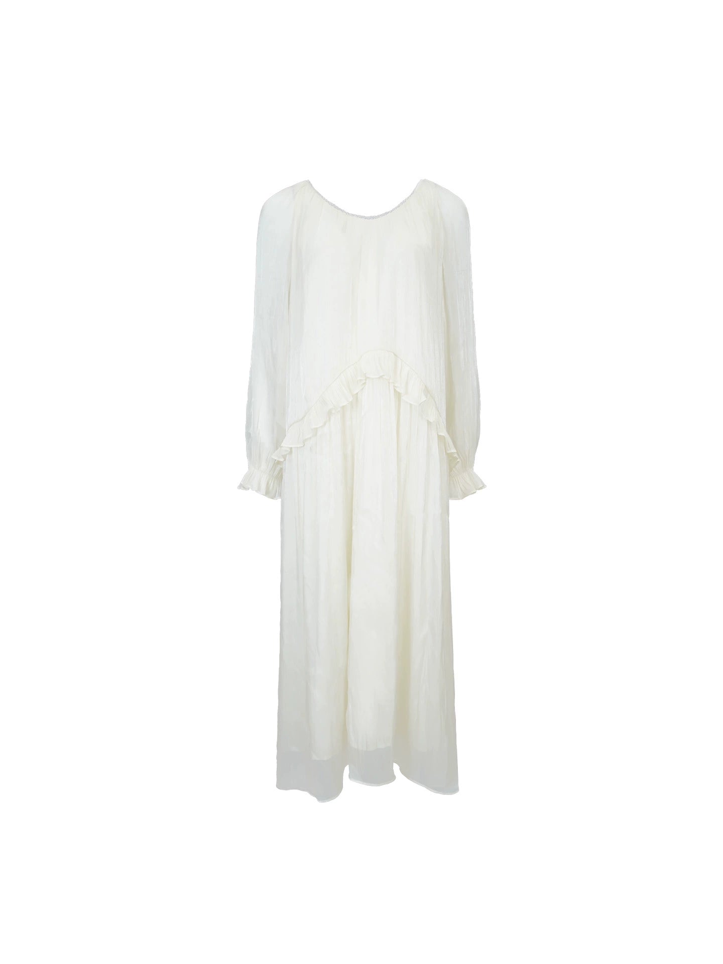 French Retro Pleated Ruffle V-Neck Long Sleeve Dress – Elegant Autumn Style