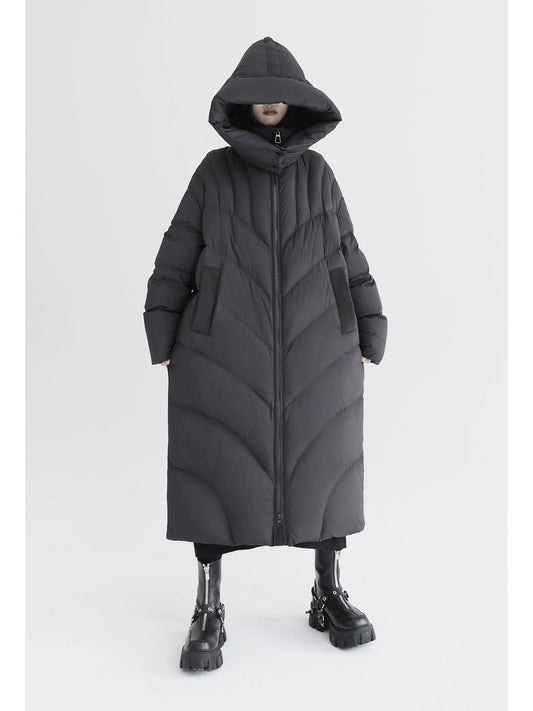 Patchwork White Duck Down Jacket with Relaxed Silhouette