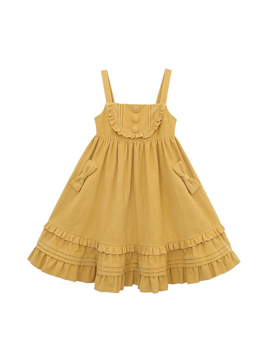 C5628 Corduroy Solid Color Strap Dress