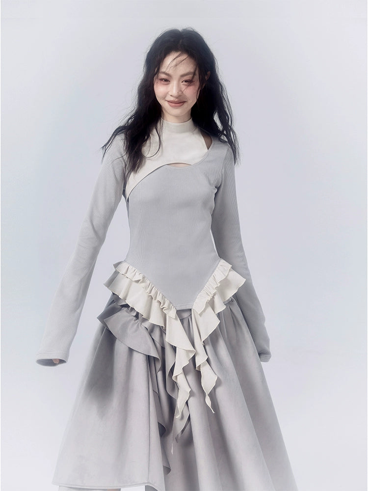 Pink Mist and Nirvana White Romantic Cool Hollow Top