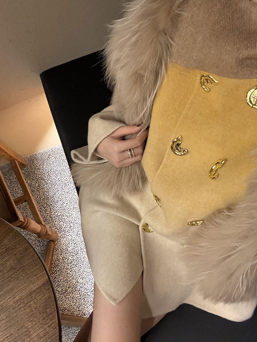 Reversible Cashmere Cloak – Petite Fit Metal Buckle Scarf Wool Jacket