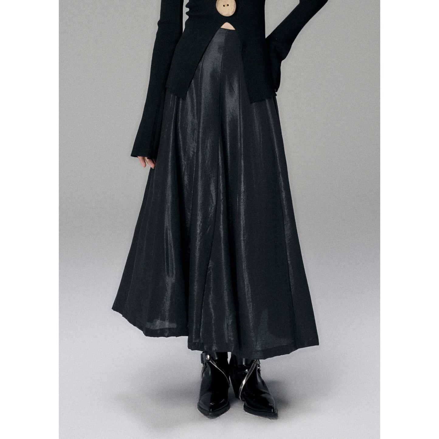 Slim High-Waist A-Line Skirt with Deconstructed Details