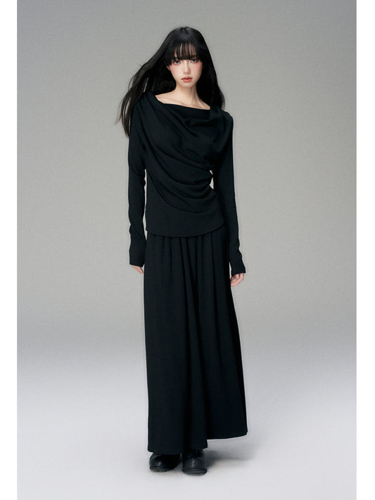 Pleated Collar Skirt Suit Two-Piece Set with Unique Design