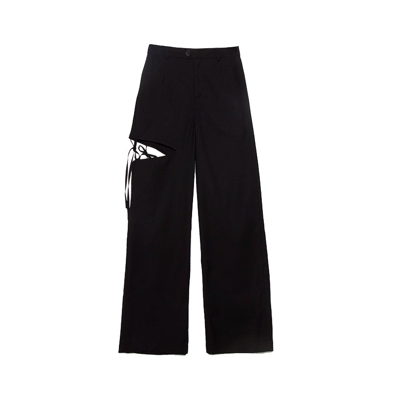 Dark Hollow Strap High Waist Wide Leg Pants