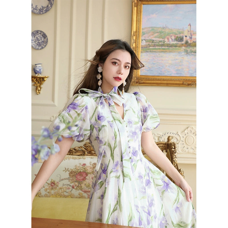 Purple Iris V-Neck Tea Break Dress