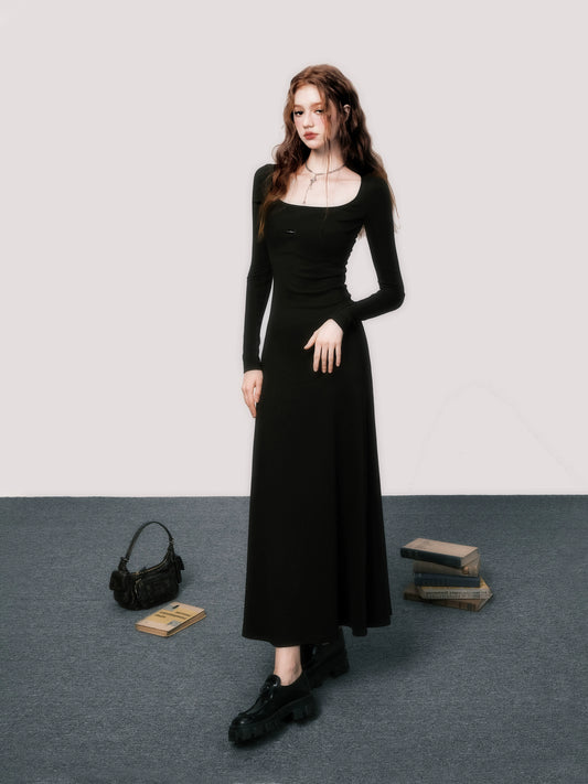 Long Black Knitted Dress - Cool and Slimming