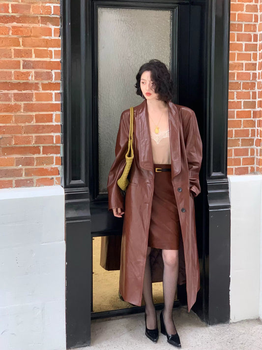 PU Leather Lapel Coat – Light Mature Hong Kong Style