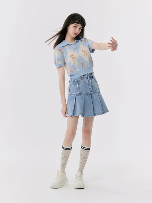 College Girl Style Diamond Grid Bow Set