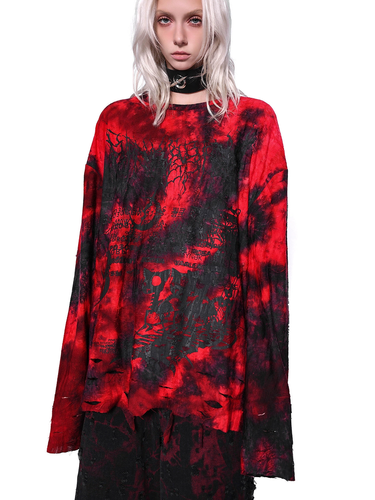 Destruction Cutout Loose Jeans – Genderless Red & Black Wasteland Style