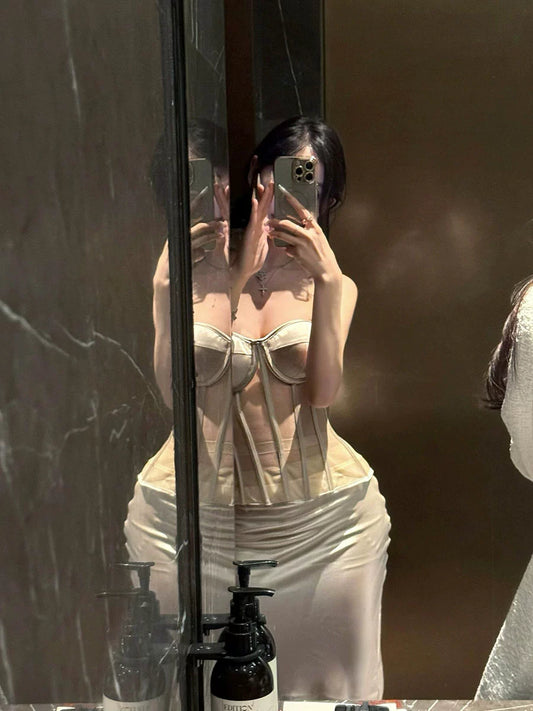 Celebrity Bandeau Dress – Luxe Herringbone Hip-Wrap Party Gown