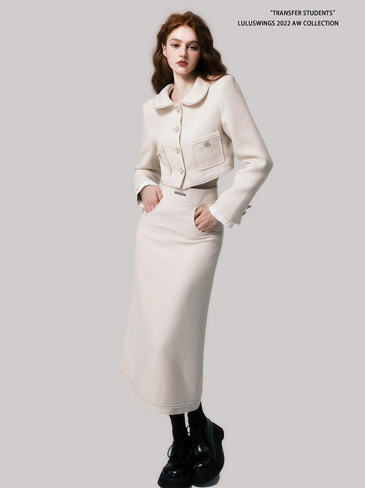 Beige Doll Neck Woolen Set - French Fragrance