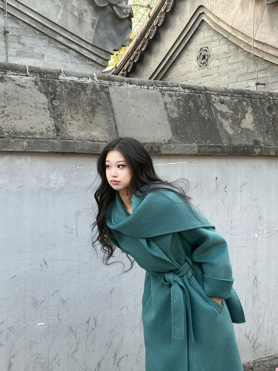 Blue Reversible Cashmere Coat – Luxurious Winter Scarf Woolen Jacket