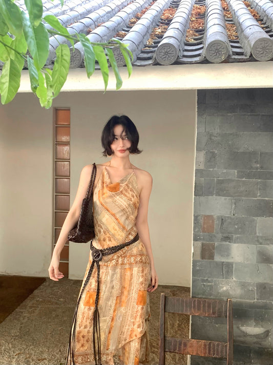 Orange Wild Weaving Dream Printed Halterneck Dress