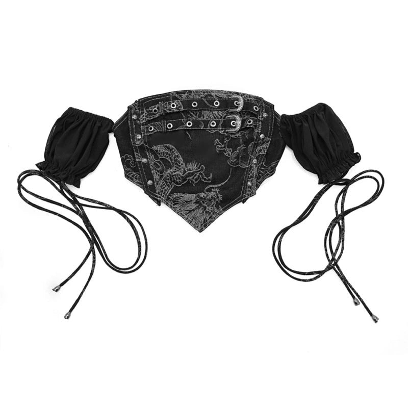 Punk Dragon Bubble Sleeve Denim Top