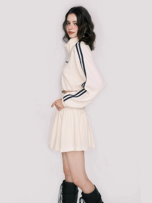 Casual Tennis Waffle Hoodie Set - Retro American