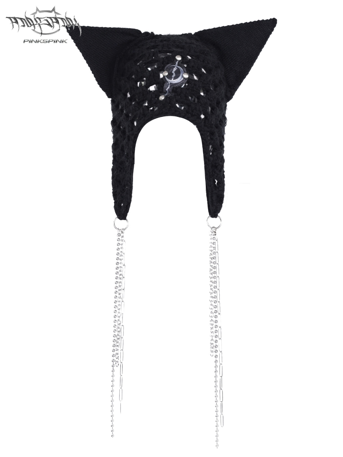 24 AW Original Hole Knit Hanging Chain Cat Ear Cap