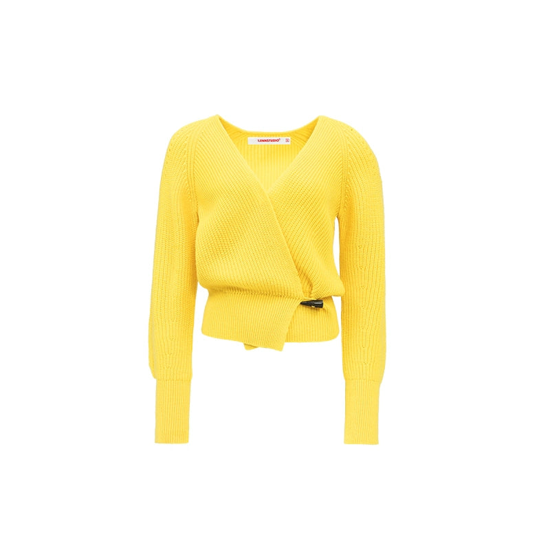 Slouchy V-Neck Knit Cardigan – Loose Fit Autumn Sweater with Waist Detail