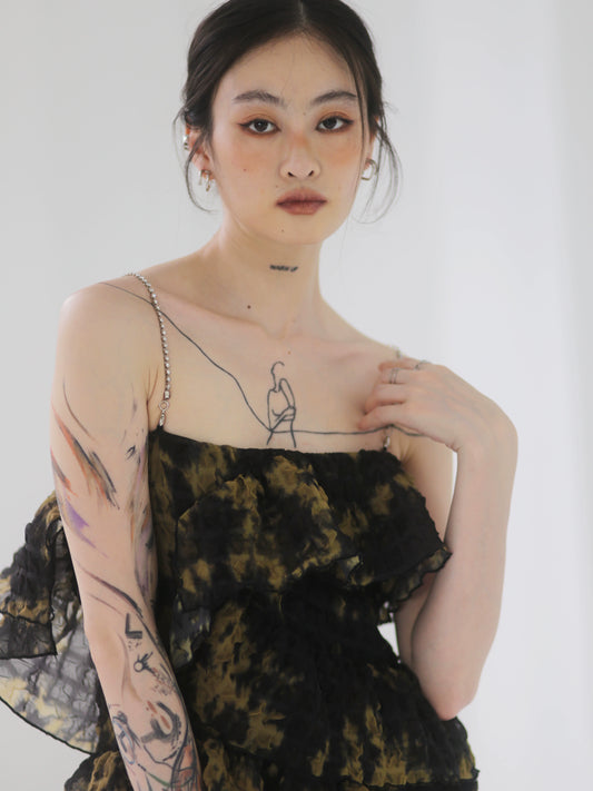 Chinese Tie Dye Printed Ruffle Edge Camisole Skirt