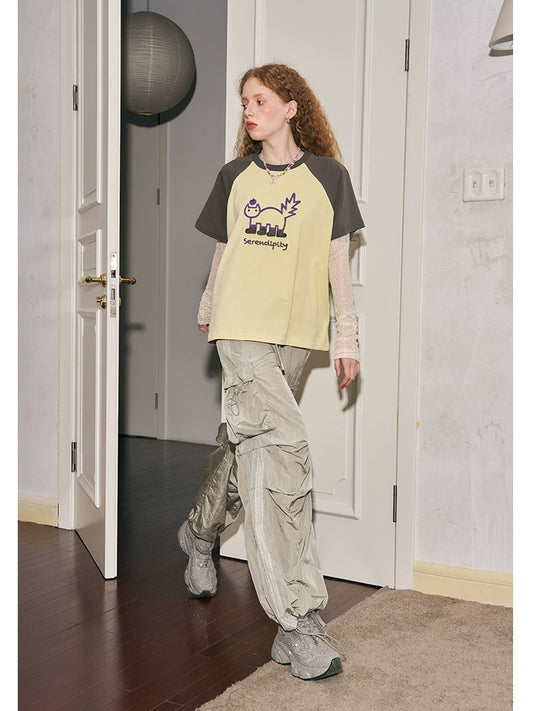 লেইস প্যাচওয়ার্ক প্লেটেড ড্রস্ট্রিং প্যান্ট