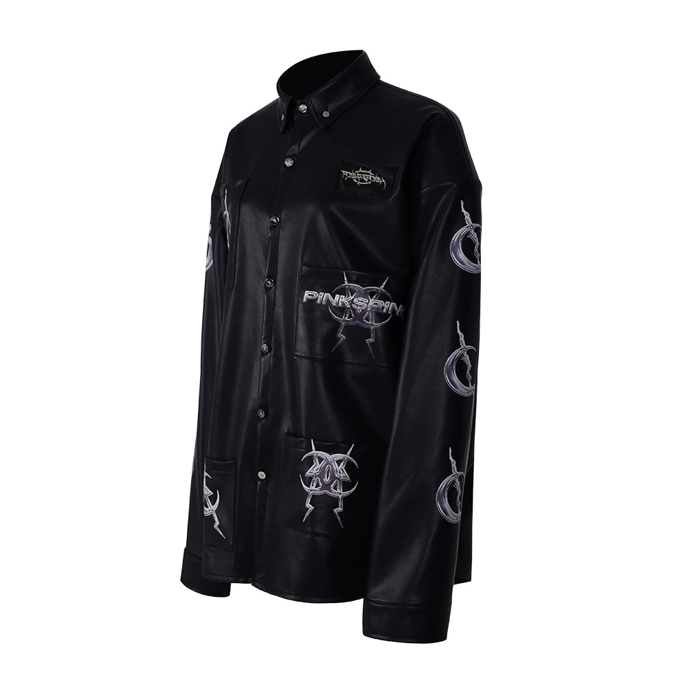 Electric Moon Pocket Leather Coat