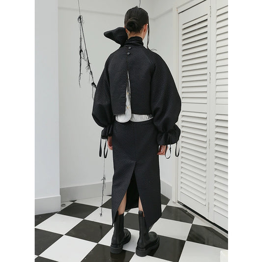 할로우 버블 자카드 하프 스커트 L918