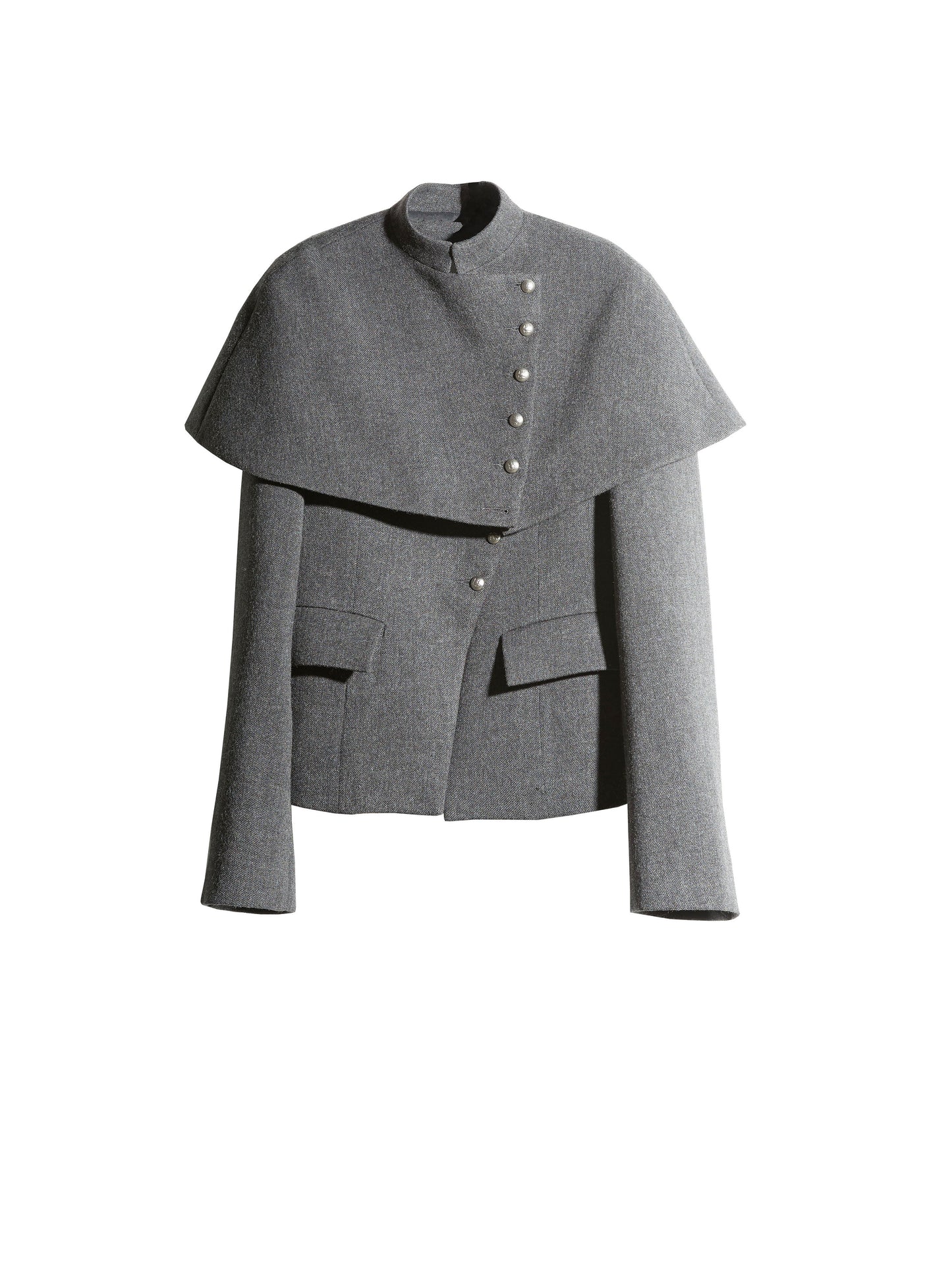 Detachable Cape Wool Short Coat | Elegant Dark Gray Winter Jacket