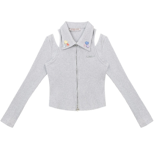 জিপার পোলো নেক টপ | শরৎ/শীতকালীন রেট্রো স্টাইলের জন্য লম্বা হাতা টেক্সচার শার্ট