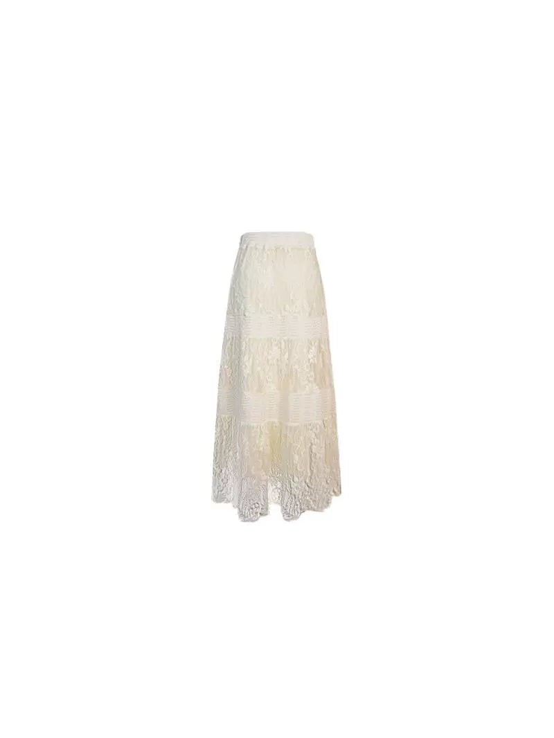 Lace Knitted High-Waist A-Line Umbrella Skirt (Flower Outside)